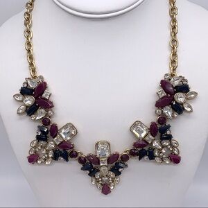 J. Crew Navy & Burgundy Cluster Necklace